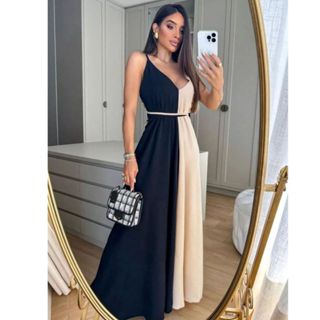 Vestido Feminino Com Bojo Alça Regulável Longo Duo Color em Oferta na Shopee