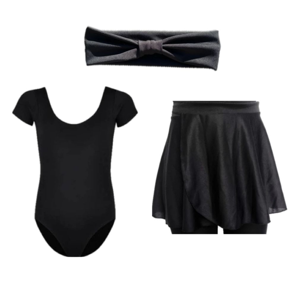 Kit Ballet Infantil Preto Com 3 Itens: Faixa + Collant + Saia Transpassada em Oferta na Shopee