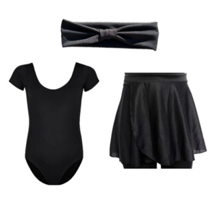 Kit Ballet Infantil Preto Com 3 Itens: Faixa + Collant + Saia Transpassada em Oferta na Shopee