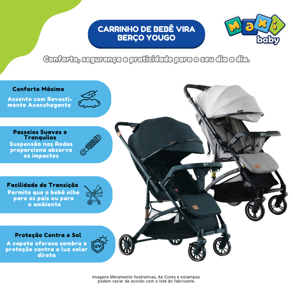 Carrinho de Bebê Passeio Com Alça Reversível YouGo Maxi Baby - Mom & Baby