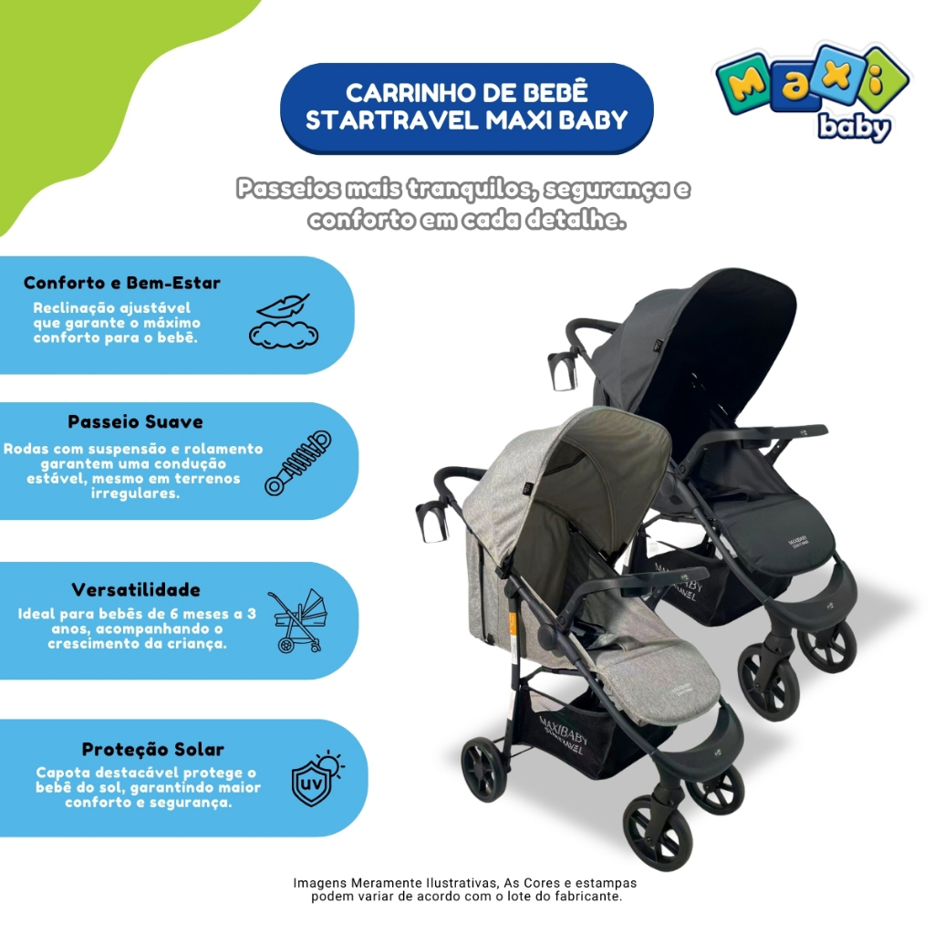 Carrinho de Bebê Passeio Vira Berço Startravel Maxi Baby