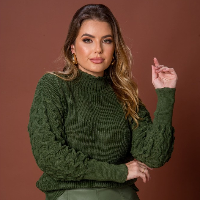 Blusa feminina tricot manga estilosa tricô de frio qualidade premium ideal para frio