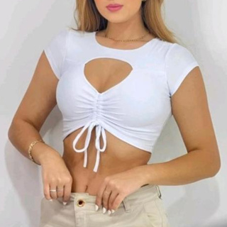 Cropped feminino tecido canelado tok de algodão premium tendência verão em Oferta na Shopee