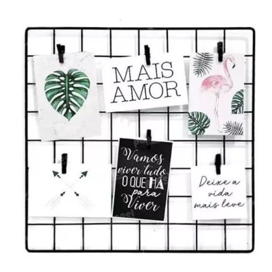 Memory Board Tela Aramada 40x40cm + 5 Mini Prendedor Mural de Fotos Recordação Recados