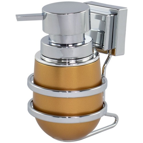 Kit Banheiro 2 Peças Dispenser Porta Sabonete Líquido 400ml Saboneteira Dourada Com Suporte Cromado De Fixação Ventosa