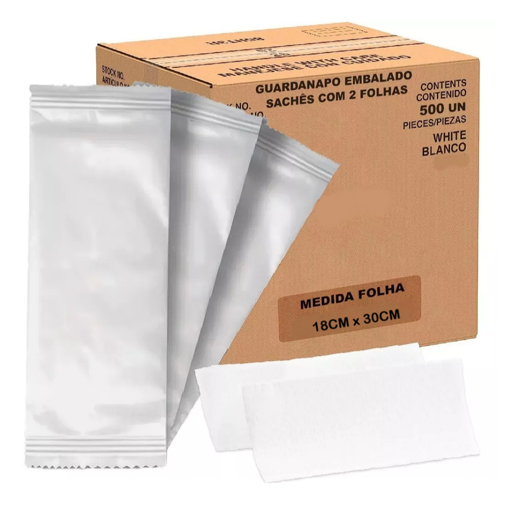 Guardanapo Embalado Liso 250 Sachês 30x18 com 2 guardanapos casa Sachê