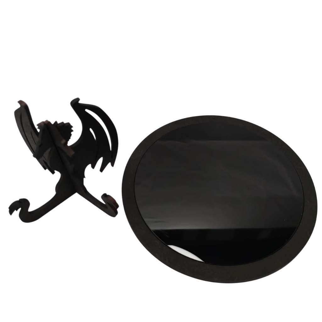 Espelho Negro Wicca Moldura 15CM Com Suporte Dragão Goetia Ritual GOETIA LUCIFERIANO ALTA MAGIA ALTAR