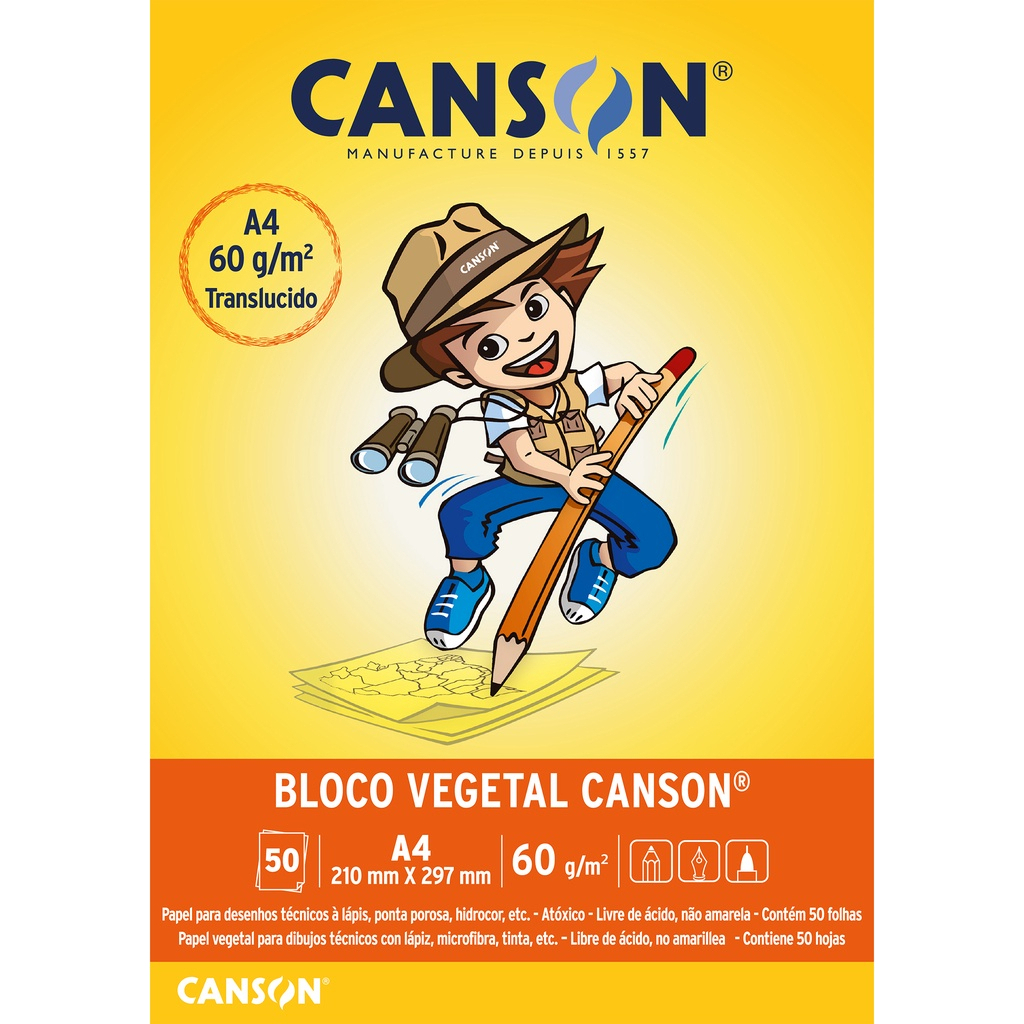 Bloco Papel Vegetal Canson A4 Liso 60g 50 Folhas Bloco Papel Vegetal Canson A4 Liso 60g 50 Folhas