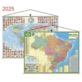 (EDIÇÃO 2025) Mapa Brasil + Mundi Banner Laminado Gigante 120x90cm em Oferta na Shopee