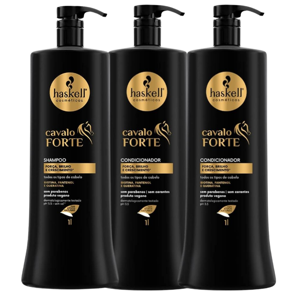 Kit Cavalo forte 1 Shampoo 1 litro + 2 Condicionador 1 litro cada Haskell