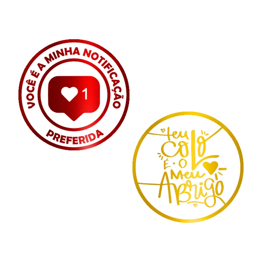 Adesivo "Notificação + Meu Abrigo" - Ref.2093 - Hot Stamping - Dourado/Vermelho Metalizado - 50 unidades - Stickr - Rizz
