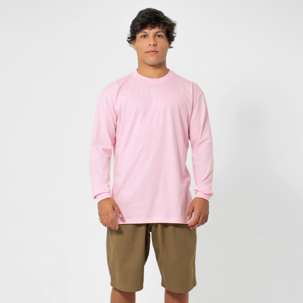 Camiseta Manga Longa Basic Streetwear Rosa Claro - Men Clothes