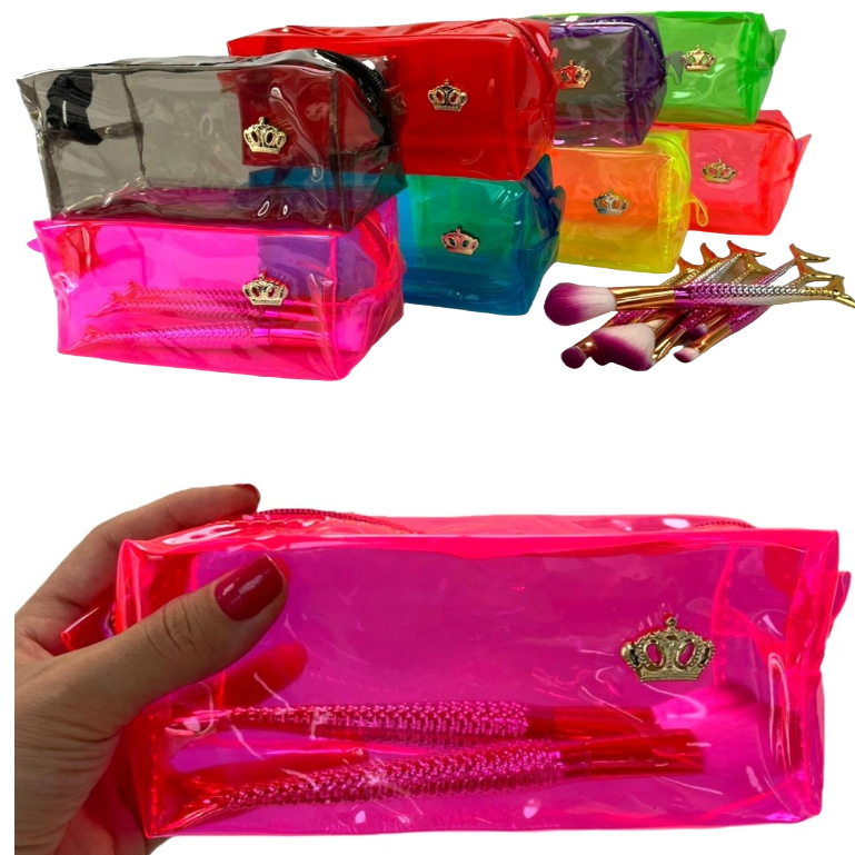 KIT 5 / 20 Necessaire Transparente Estojo Escolar Organizadora Feminina Maquiagem Cosméticos Viagem em Oferta na Shopee
