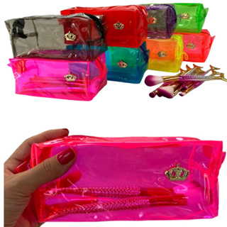KIT 5 / 20 Necessaire Transparente Estojo Escolar Organizadora Feminina Maquiagem Cosméticos Viagem em Oferta na Shopee