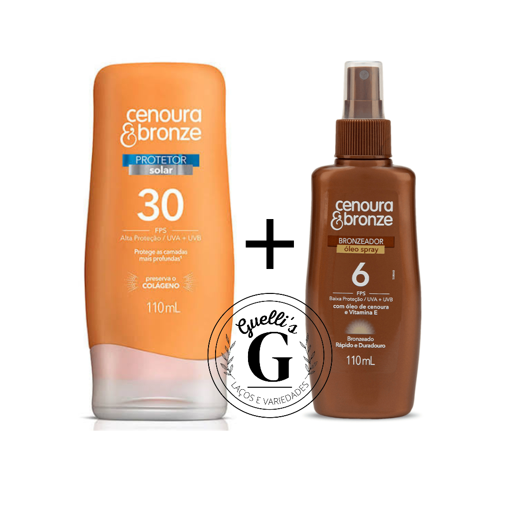 Kit Cenoura & Bronze Protetor FPS 30 110ml + Óleo Spray Bronzeador FPS 6 110ml - Envio Ráp...