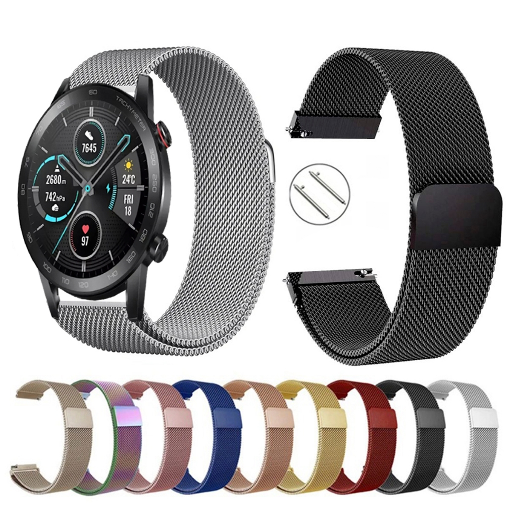 Pulseira de 22mm milanesa aço inox para Smartwatch Honor Magic Watch 2 46mm de Engate Rapido
