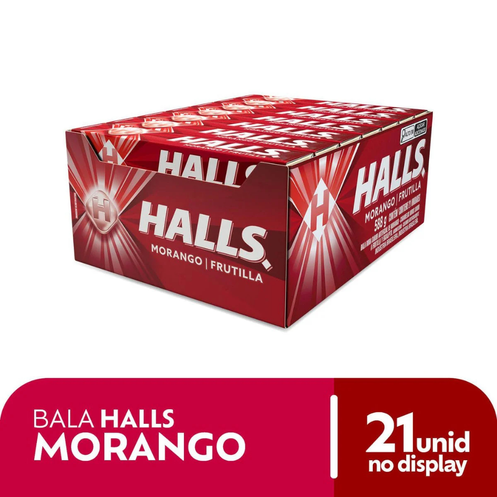 Bala Drops Morango 28g Caixa Com 21 Unidades Halls