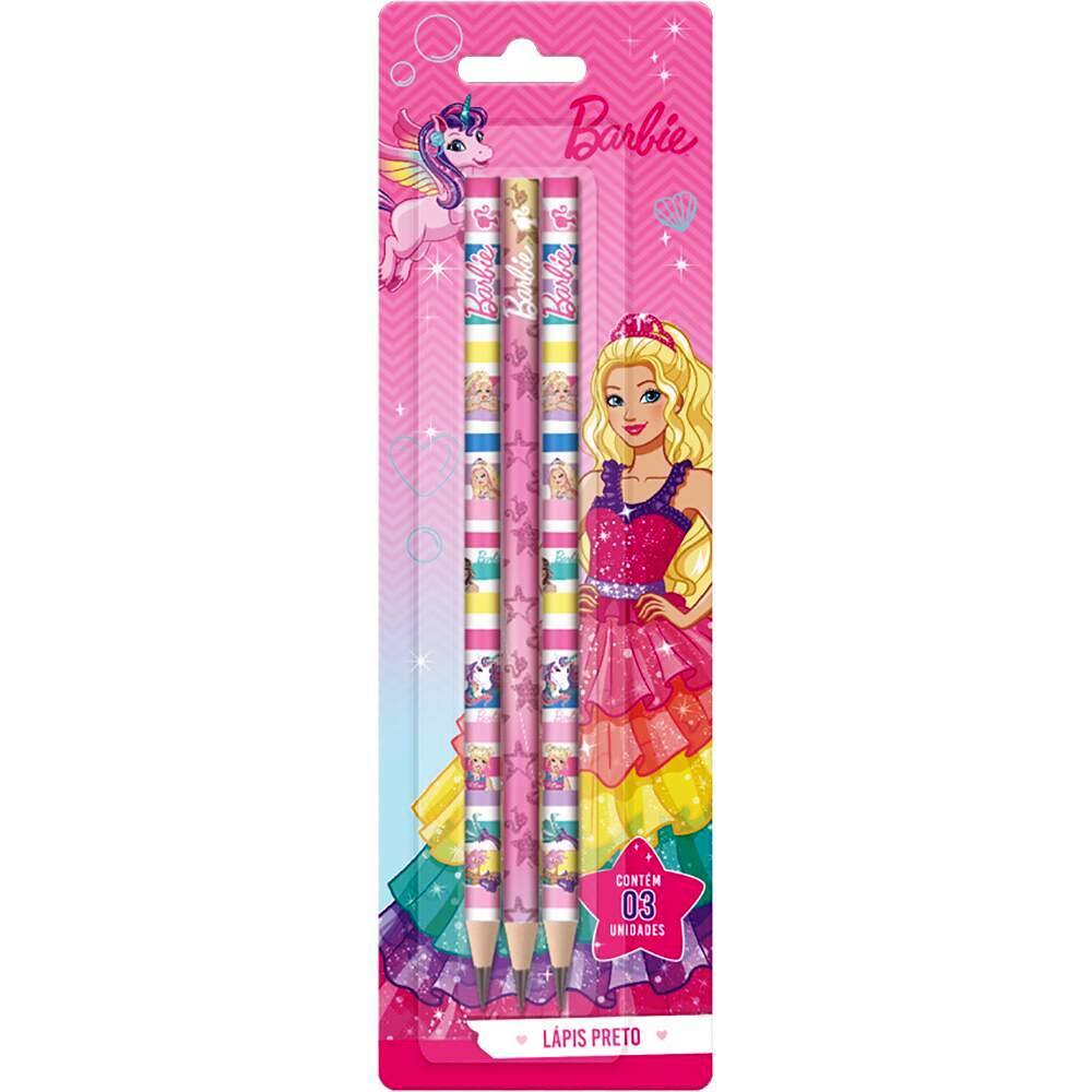 Lápis Preto HB Barbie – Cartela com 3 unidades. Ideal para escola, desenho e fãs da Barbie!