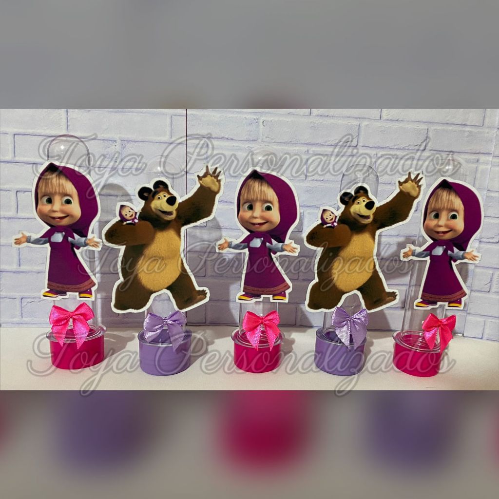 Kit 15 Lembrancinhas Tubetes 13cm Personalizados Marsha e o Urso