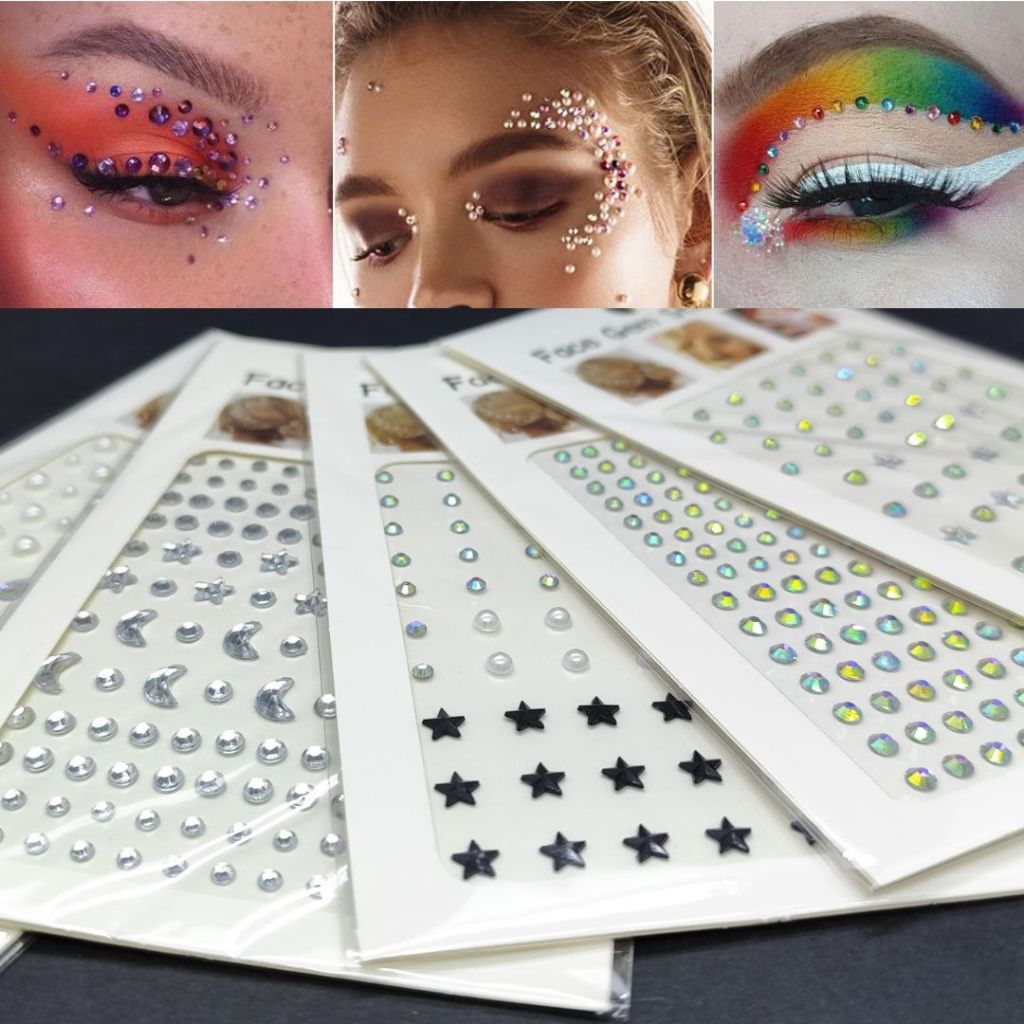 Cartelas Autoadesivas Strass de Rosto Maquiagem Carnaval Nail Art Sortido - MEY24925-TZ em Oferta na Shopee