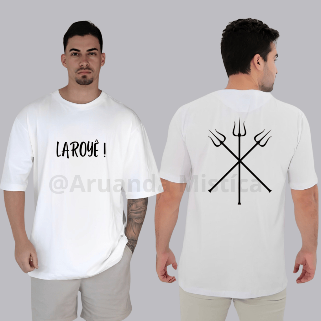 Camiseta Básica 100% Algodão Umbanda/Candomblé Saudação Exu Laroyê Orixás