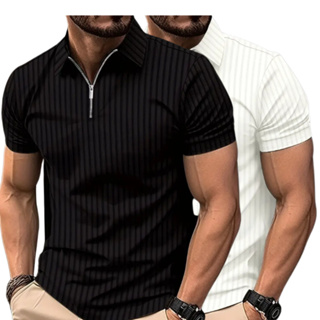 Kit 2 Camisetas Polo ziper Masculina Manga Curta Malha Canelada em Oferta na Shopee