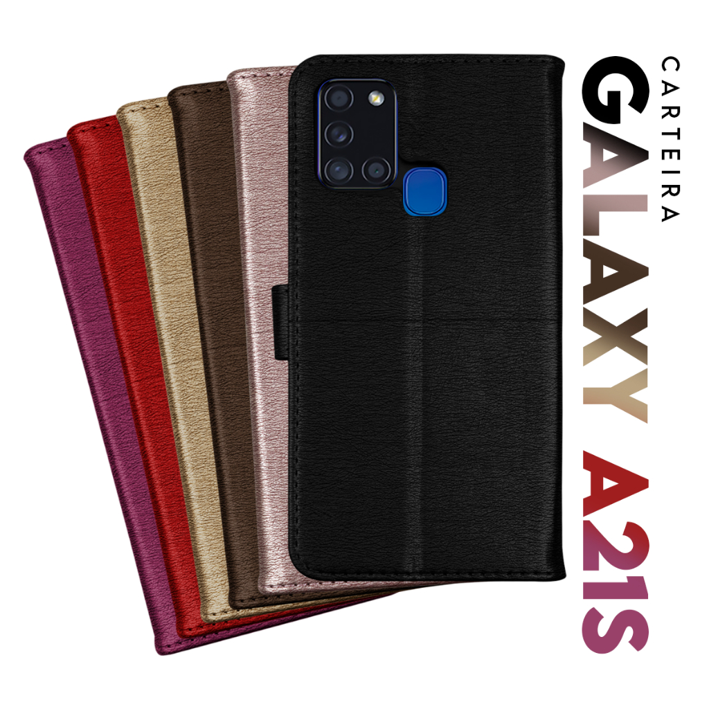 Capa Case Capinha Carteira Flip Cover Couro Sintético PRETA Para Samsung Galaxy A21S A217 tela 6.5 pol. Cell in Power25