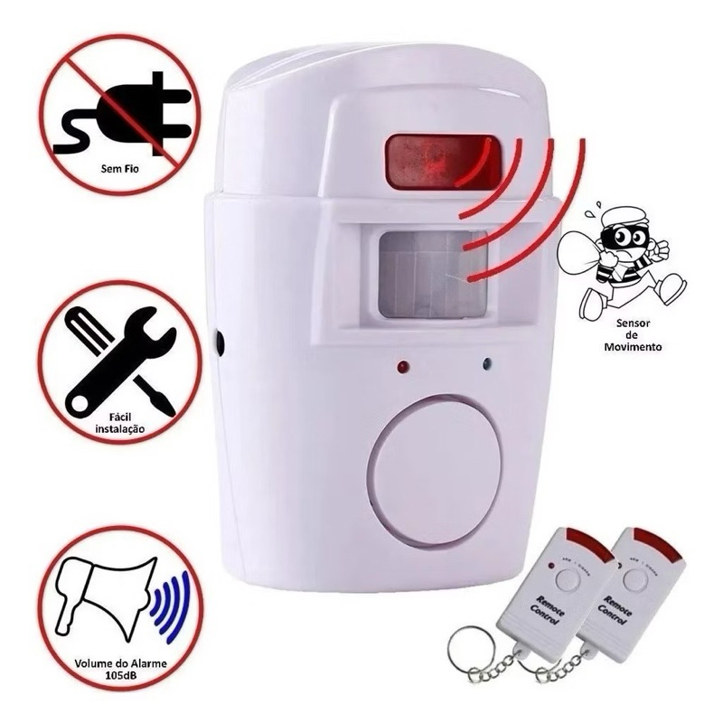Kit Alarme Residencial Sem Fio Sensor De Presença + 2 Controles + 1 Suporte De Fixação-envio imediato