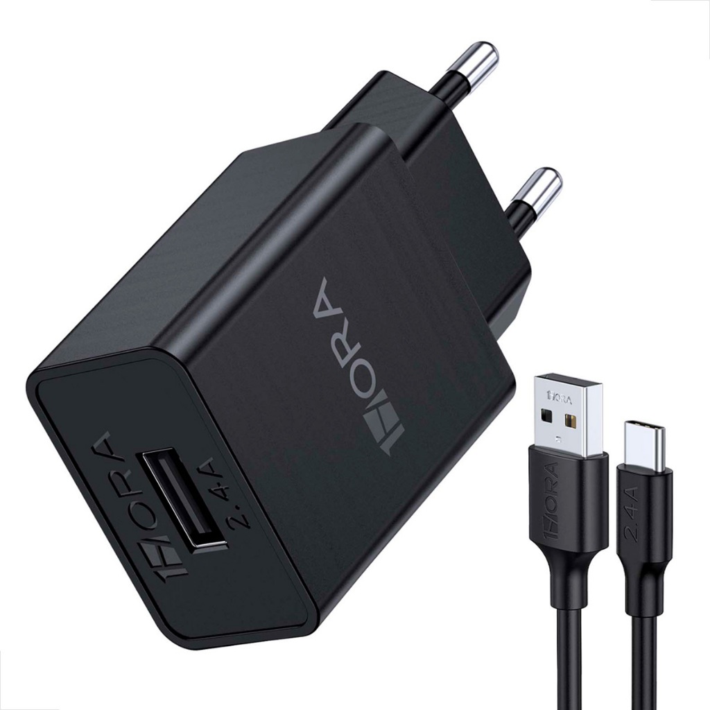 1HORA Carregador Rápido Parede Turbo + Cabo Usb Tipo A/c Preto em Oferta na Shopee