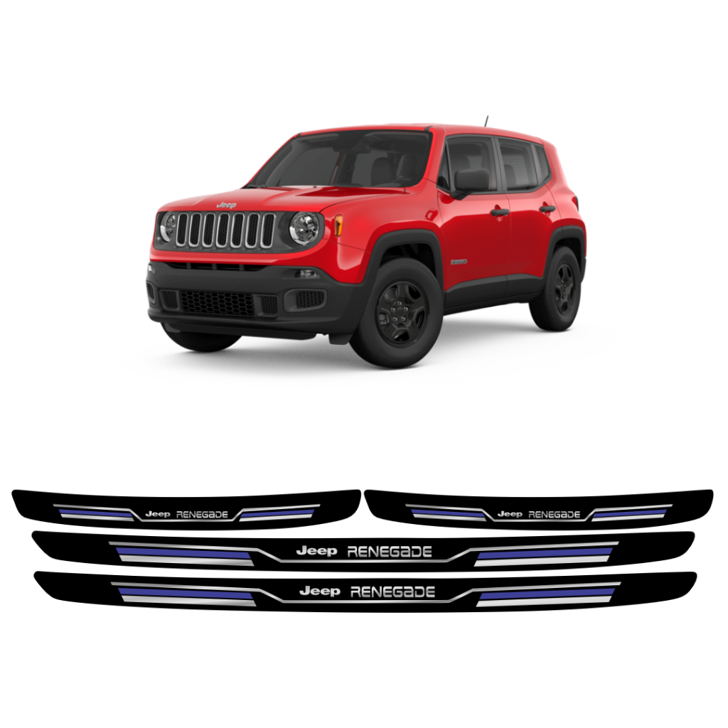 Soleira Porta Protetor JEEP RENEGADE 4 Peças Resinada Adesivo SPORT FINA AZUL
