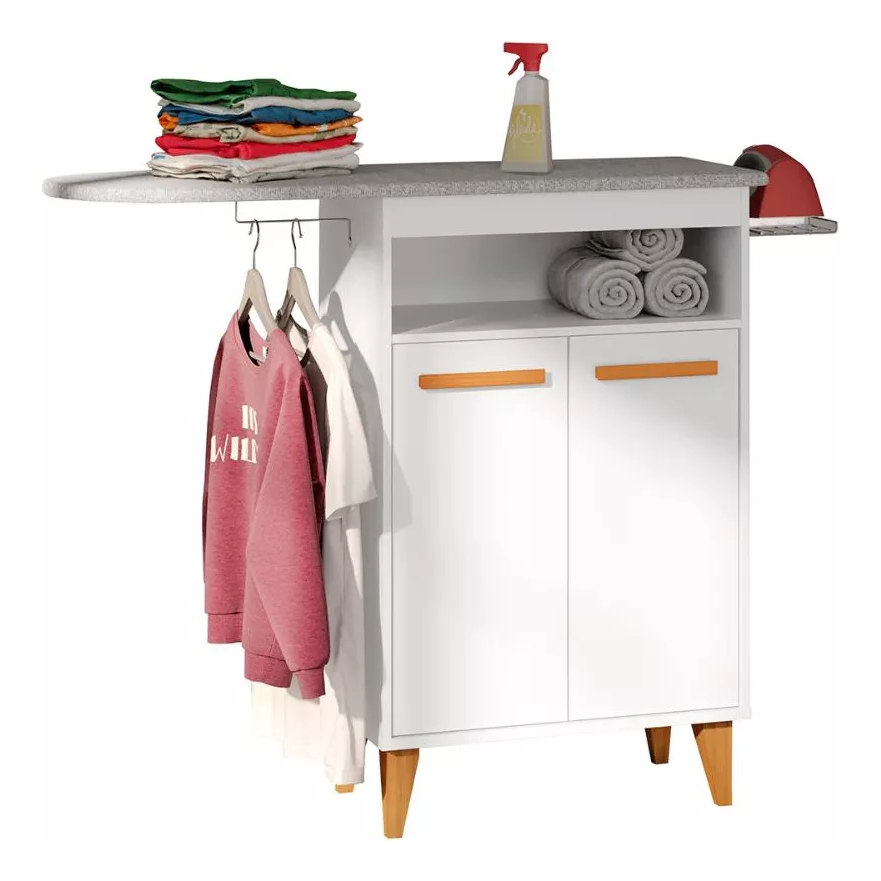 Tábua De Passar Roupa Armário Organizador Suporte Ferro e Cabide Cor Branco