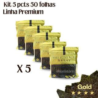 kit 5 pcts Alga Nori Gold 50 folhas 150g Linha Premium para temakis e Sushis nobres em Oferta na Shopee
