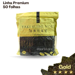 Alga Temaki Nori Gold 50 folhas Linha Premium Categoria A primeira colheita importada 100% natural