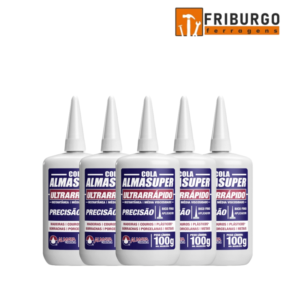 Kit com 5 UND Cola Instantânea Almasuper Bico Fino 100G em Oferta na Shopee