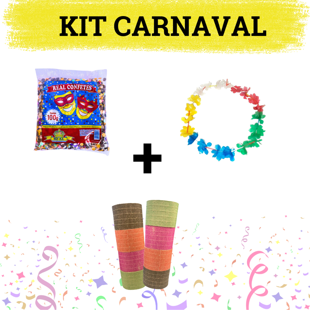 Kit Carnaval Confete Serpentina Colar Havaiano Festa Adereço Fantasia Carnaval Brinquedo