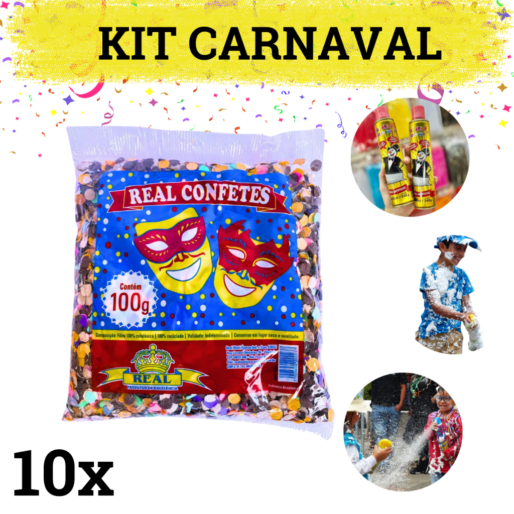 Kit Carnaval 10 Pacotes de Confete Festa Adereço Fantasia Decoração Carnaval Brinquedo