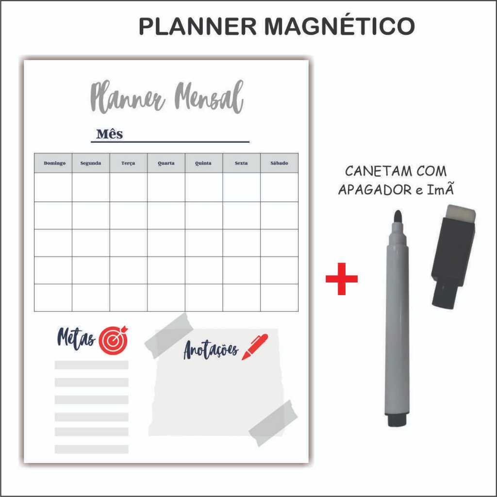 Imã de Geladeira Planner  Magnético com Caneta Escreve e Apaga em Oferta na Shopee