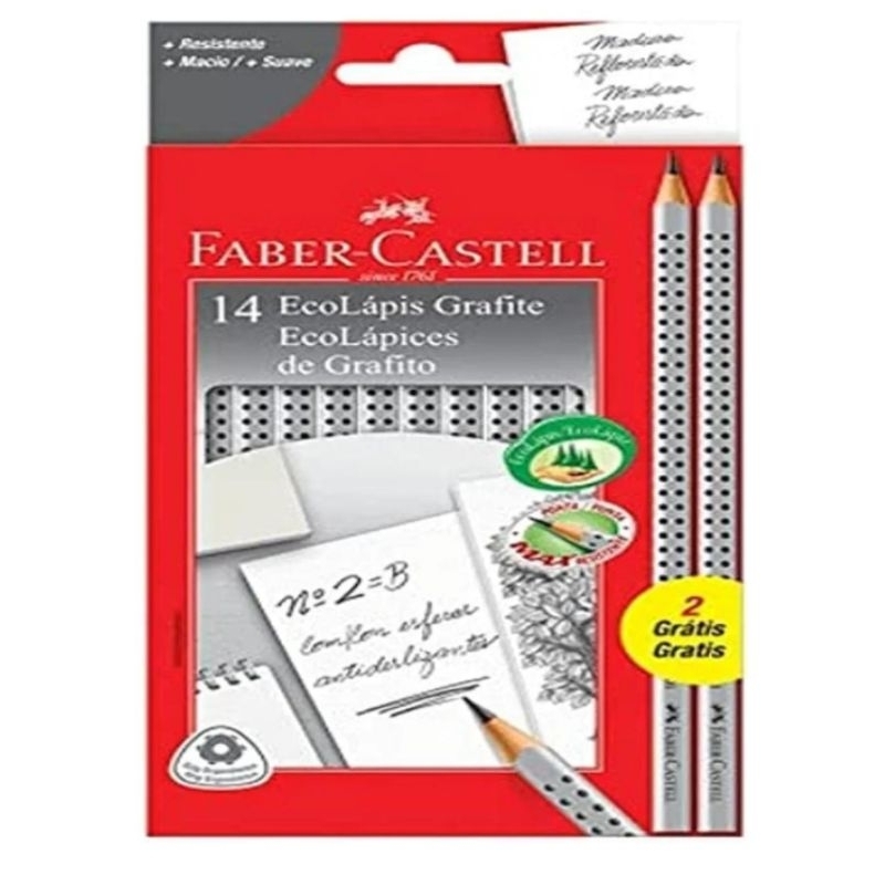 Lápis Grafite Nº 2B Triangular, Faber-Castell, EcoLápis Grip 2001B, 2001B/F, 14 Unidades