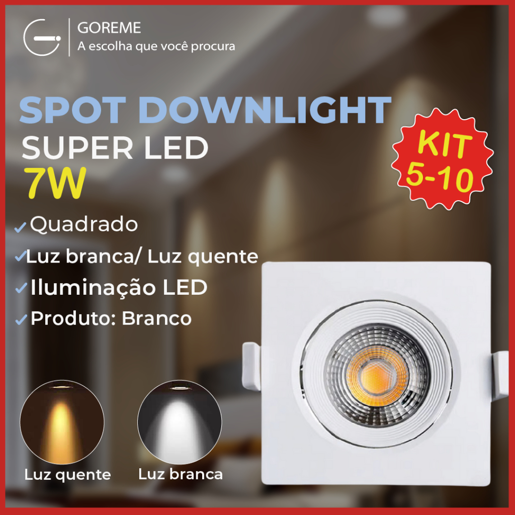 Kit 10 Luminária Spot Led Quadrado Direcionável 7W Embutir Gesso Teto Luz Fria ou Quente Bivolt em Oferta na Shopee