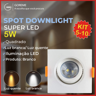 Kit 10 Luminária Spot Led Quadrado Direcionável 5W Embutir Gesso Teto Luz Fria ou Quente Bivolt
