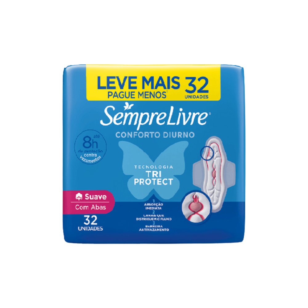 Absorvente Sempre Livre Abas Adapt Plus Suave 32un Leve Mais Pague Menos em Oferta na Shopee