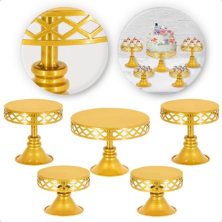 Kit 5 Peças Boleira E Bandejas Em Ferro Dourada em Oferta na Shopee