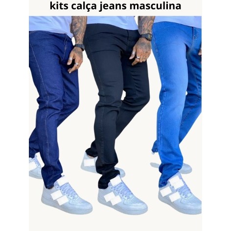 Kit calças jeans masculina com elastano promoção costura reforçada