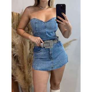 Anaoffice 3010 8350 8333 3003 3000 8340 conjunto jeans feminina blusa com saia  com brilho sem cinto p38 m40 g42