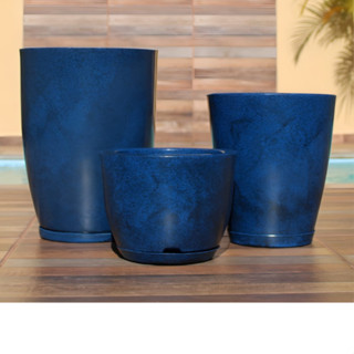 Kit 3 Vasos Decorativos Planta ou Flor Polietileno Coluna Lisa N1 N2 + Bojo N1 Com Pratos ...