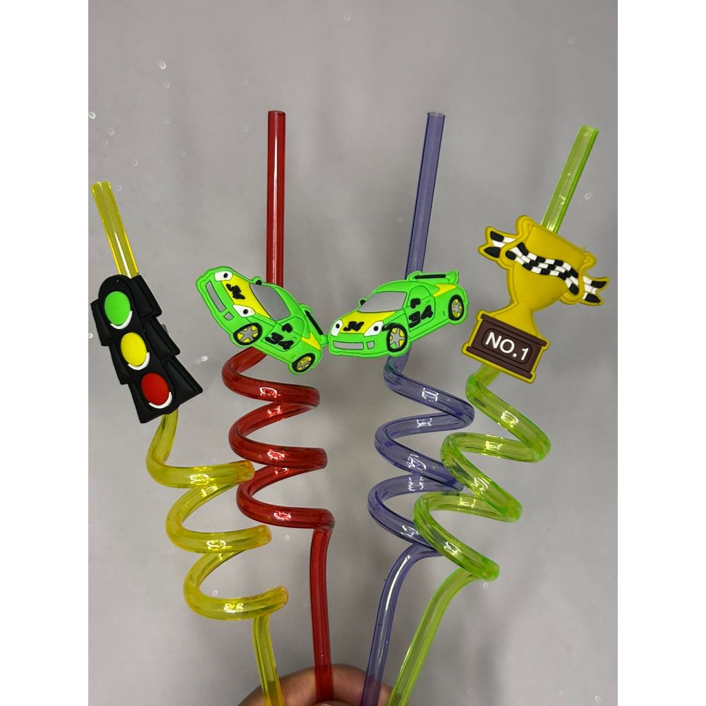 Kit 8/12/20 Canudos de Carros Infantil Divertido Colorido Plástico Reutilizável Corrida Lembrancinha