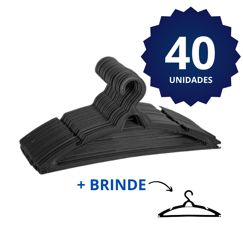 Kit 40 Cabide Adulto Preto kit Cabides Reforçado Organizar Roupas Arara Resistentes Varal