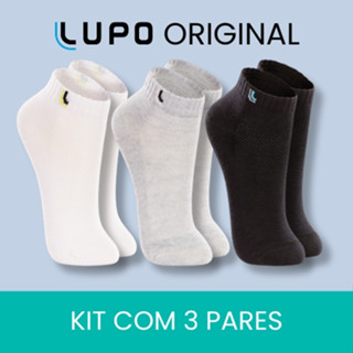 Meia Cano Curto Kit 3 Pares Original Lupo - Infantil Adulto Algodão Esporte Academia Escol...