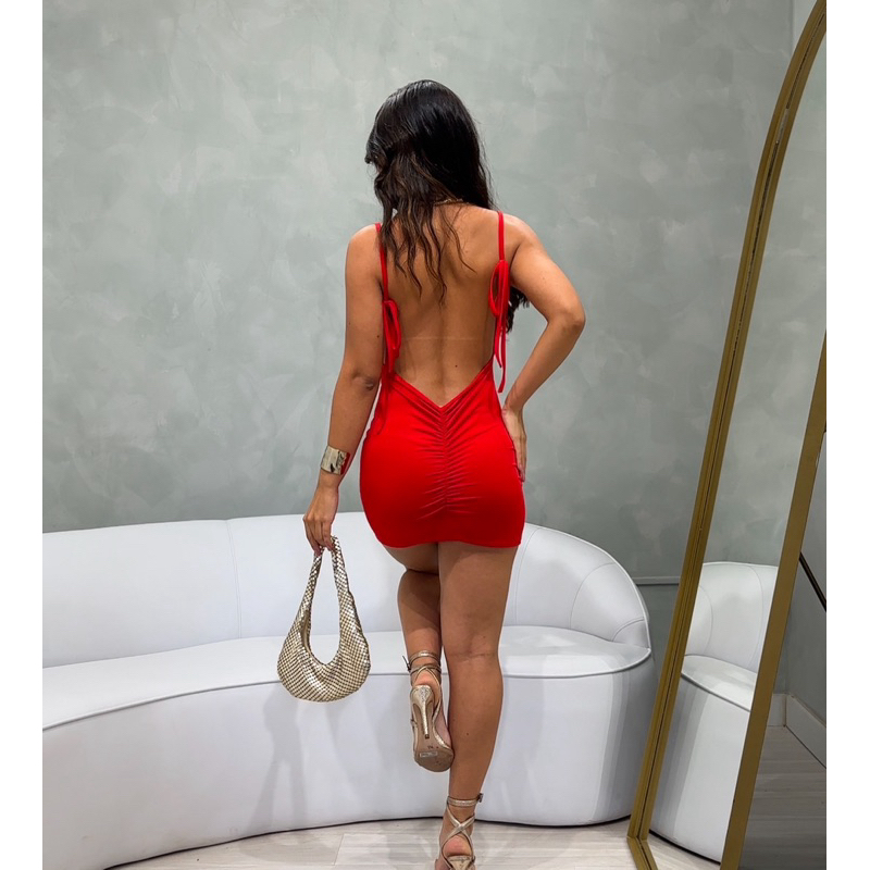 Vestido feminino empina bumbum curto com amarração ombro moda gringa (JULIA) em Oferta na Shopee