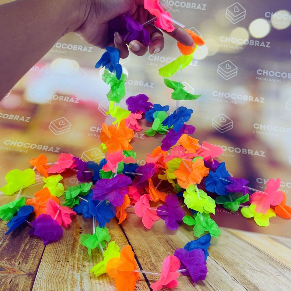 12~48 Colar Havaiano Premium em plastico colorido Festa Balada Carnaval (Ex) em Oferta na Shopee